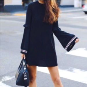Free People Black Ribbed Bell Sleeve Sweater Dress